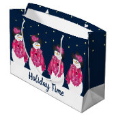 Blauw met roze sneeuwpop groot cadeauzakje (Achterkant Gekanteld)