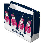 Blauw met roze sneeuwpop groot cadeauzakje (Voorkant Gekanteld)