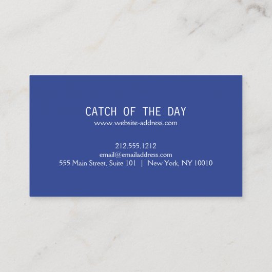 Blauw met rubber gestempeld nautisch anker thema visitekaartje (Achterkant)