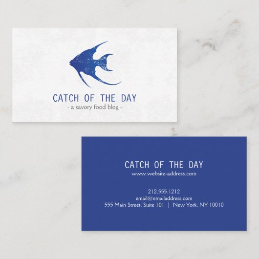 Blauw met rubber gestempelde vis Nautisch thema Visitekaartje (Voorkant / Achterkant)