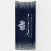 Blauw met Silver Glitter Quinceanera Spandoek (Verticaal)