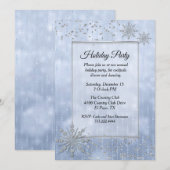 Blauw met Silver Snowflakes Holiday Party Kaart (Voorkant / Achterkant)