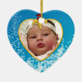 Blauw met sneeuwbaby's eerste kersthart keramisch ornament (Voorkant)
