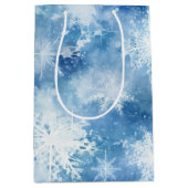 Blauw met Sneeuwvlokken Aquarel Stijl Medium Cadeauzakje (Voorkant)