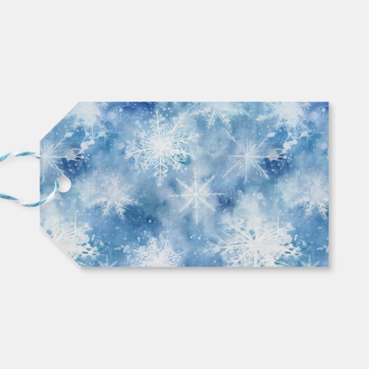 Blauw met sneeuwvlokken Waterverf Stijl Cadeaulabel (Achterkant Horizontaal)