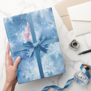Blauw met sneeuwvlokken Waterverf Stijl Cadeaupapier