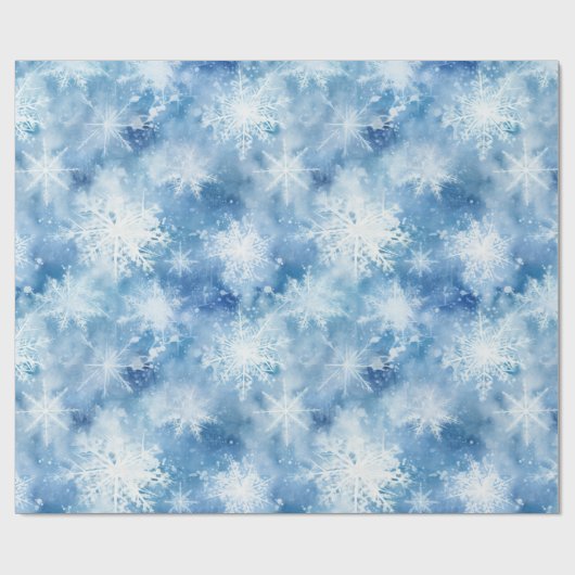 Blauw met sneeuwvlokken Waterverf Stijl Cadeaupapier (Vlak)