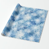 Blauw met sneeuwvlokken Waterverf Stijl Cadeaupapier (Uitgerold)