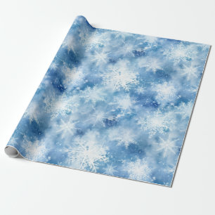 Blauw met sneeuwvlokken Waterverf Stijl Cadeaupapier