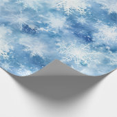 Blauw met sneeuwvlokken Waterverf Stijl Cadeaupapier (Hoek)