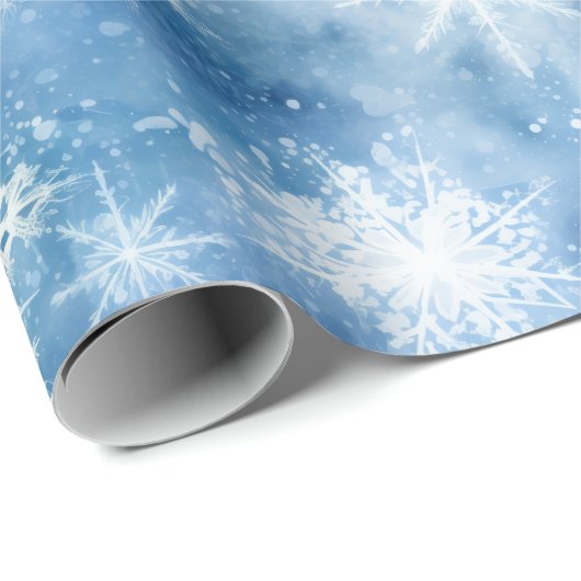 Blauw met sneeuwvlokken Waterverf Stijl Cadeaupapier (Rol Hoek)