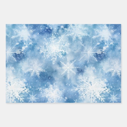 Blauw met sneeuwvlokken Waterverf Stijl Inpakpapier Vel (Voorkant 3)