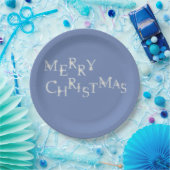 Blauw met Snowflake Merry Kerstmis Papieren Bordje (Feest)