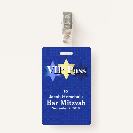 Blauw met Stars Bar Mitzvah VIP Party Badge (Voorkant met clip)