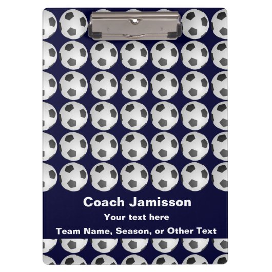Blauw met Voetbal Patroon voor Coach, Naam, Klembord (Voorkant)
