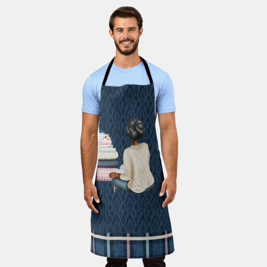 BLAUW MET VROUWENKRUK EN STAPEL BOEKEN SCHORT (Gedragen)