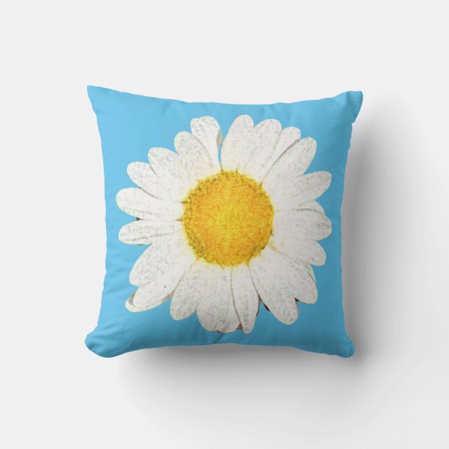 Blauw met White Daisy Trendy Reversible Pattern Kussen (Voorkant)