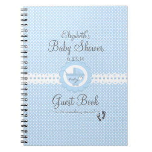 Blauw met White Swiss Stippen Baby shower Guest Bo Notitieboek