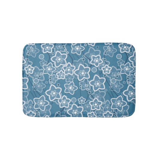Blauw met wit, blauw, bloemen, bloemig, rustiek, f badmat (Voorkant)