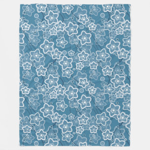 Blauw met wit, blauw, bloemen, bloemig, rustiek, f fleece deken