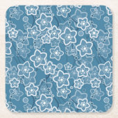Blauw met wit, blauw, bloemen, bloemig, rustiek, f kartonnen onderzetters (Voorkant)