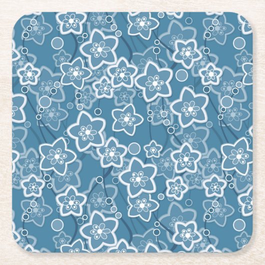 Blauw met wit, blauw, bloemen, bloemig, rustiek, f kartonnen onderzetters (Voorkant)