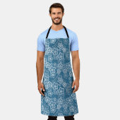 Blauw met wit, blauw, bloemen, bloemig, rustiek, f schort (Gedragen)