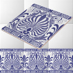 blauw met wit grieks friespatroon tegeltje<br><div class="desc">Dit is een digitaal verbeterde blauw-wit print afgeleid van een antiek Grieks fries design  illustratie. U kunt de achtergrondkleur aanpassen.</div>