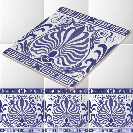  blauw met wit grieks friespatroon tegeltje