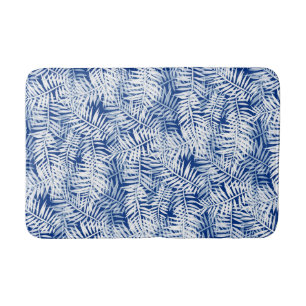 Blauw met wit tropisch patroon badmat