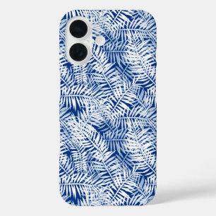 Blauw met wit tropisch patroon iPhone 16 hoesje