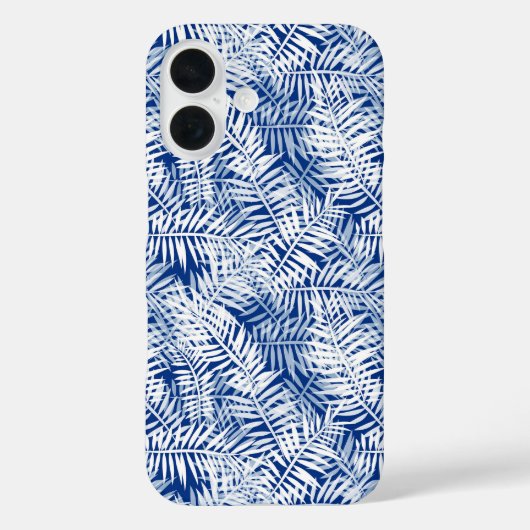Blauw met wit tropisch patroon Case-Mate iPhone case (Achterkant)