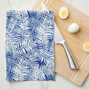 Blauw met wit tropisch patroon theedoek