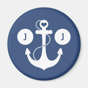 Blauw met witte anker monogram magneet
