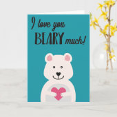 Blauw met witte beer roze hart woordgrap Valentijn Kaart (Gele Bloem)