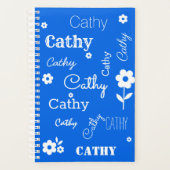 Blauw met witte bloemen, aangepaste naamplanner planner (Voorkant)