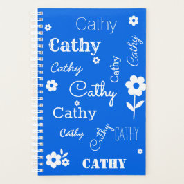 Blauw met witte bloemen, aangepaste naamplanner planner