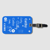 Blauw met witte bloemen, Gepersonaliseerd Bagagela Bagagelabel (Voorkant (horizontaal))