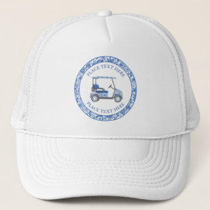 Blauw met witte bloemen golfkar in preppy stijl trucker pet