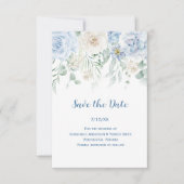 Blauw met witte bloemen save the date (Voorkant)