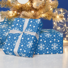 BLAUW MET WITTE CHRISTMAS HOLIDAY SNOWFLAKS CADEAUPAPIER