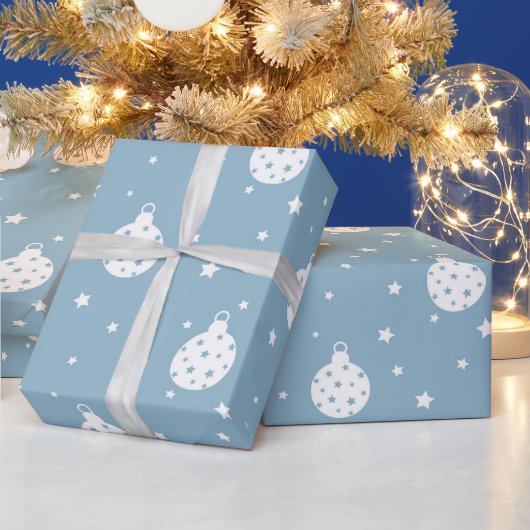 BLAUW MET WITTE CHRISTMAS-ORNAMENS CADEAUPAPIER (Feestdagen)