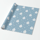 BLAUW MET WITTE CHRISTMAS-ORNAMENS CADEAUPAPIER (Uitgerold)