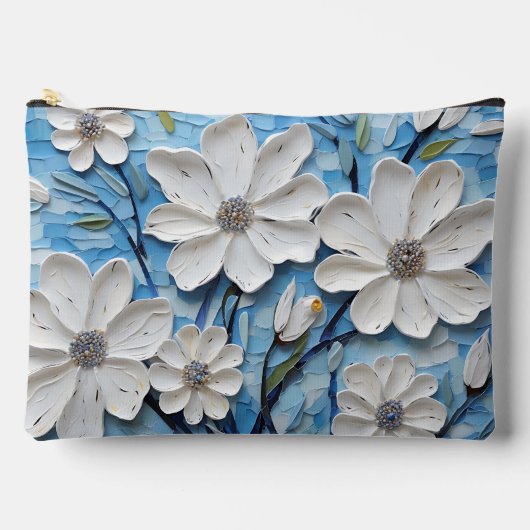 BLAUW MET WITTE DAISY TEXTUUR LOOK BLOEMEN ETUI (Voorkant)