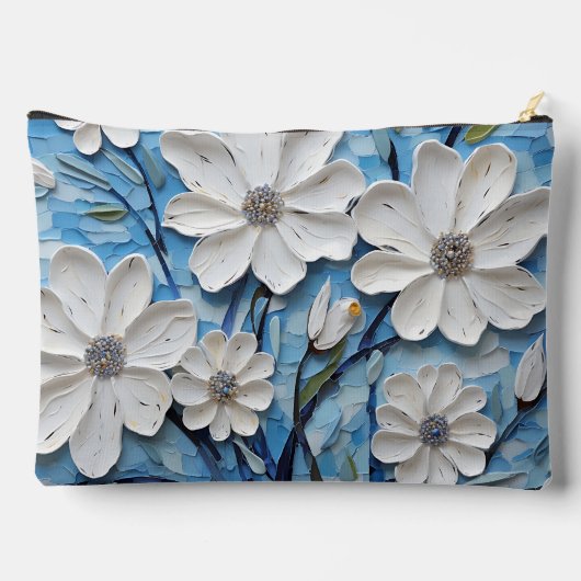 BLAUW MET WITTE DAISY TEXTUUR LOOK BLOEMEN ETUI (Achterkant)