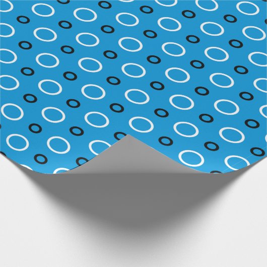 Blauw met witte en zwarte cirkels cadeaupapier (Hoek)