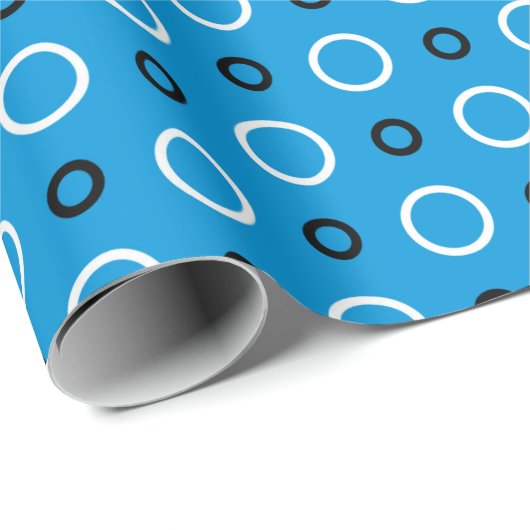 Blauw met witte en zwarte cirkels cadeaupapier (Rol Hoek)