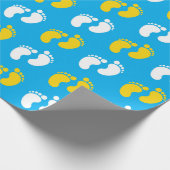 BLAUW MET WITTE & GELE BABY VOETEN CADEAUPAPIER (Hoek)