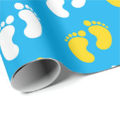 BLAUW MET WITTE & GELE BABY VOETEN CADEAUPAPIER (Rol Hoek)