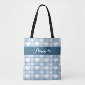 Blauw met Witte Harten Canvas Tote Tas (Voorkant)